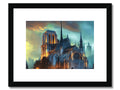 a large cathedral is in the background of an art print