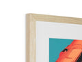a wooden frame hanging over a table holding an art print on it