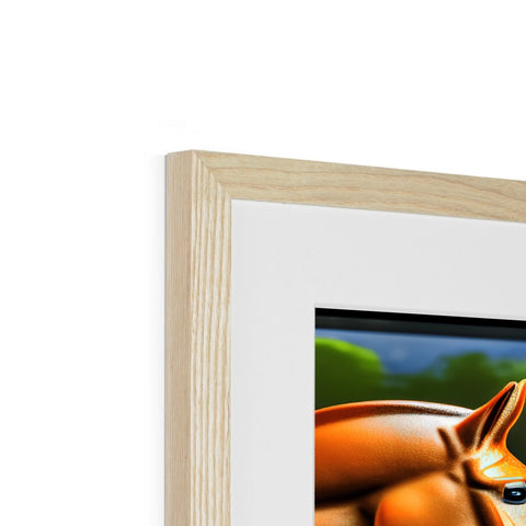 A picture frame with a framed image of wood and wooden artwork in it.