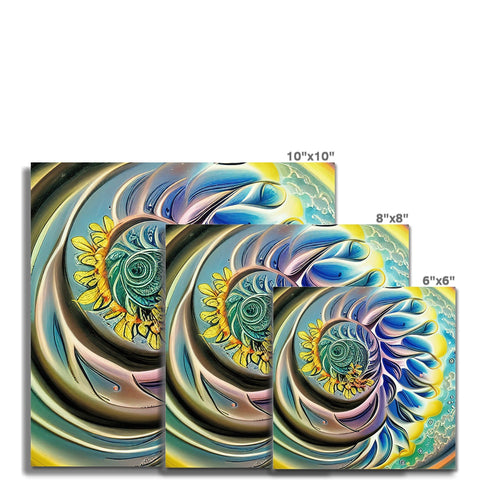 a card shaped picture that has a spiral print on it with a number of different colors