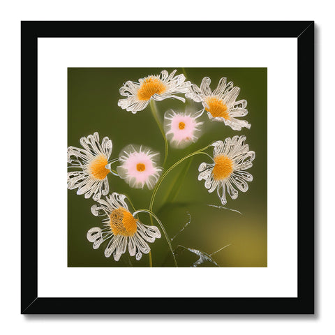 An art print filled with beautiful flowers with a white background on one hand.