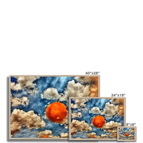 A large screen with 3D images of clouds in a background.