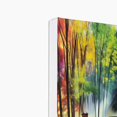 Art print of tree in forest of trees in the middle of a rain forest.