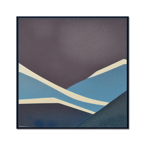 A blue and white art print on metal tile.
