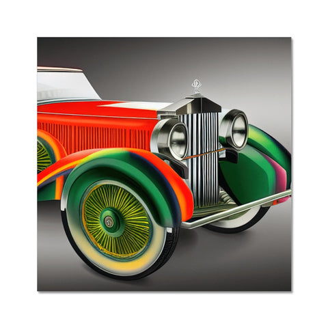 Art print of an antique car sitting outside on a street.