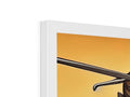 A bird standing up on top of a softcover photo of a sword.