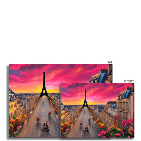 A picture of a place mat and a picture of the famous Paris skyline with flowers on