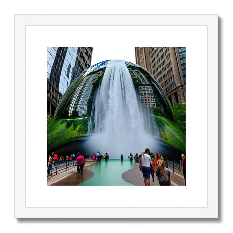 Art print of several paintings of water flowing by a fountain.