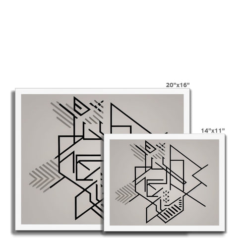 The art print is a geometric design on a rectangular tile.
