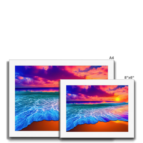 A colorful print in three images on a black laptop computer.