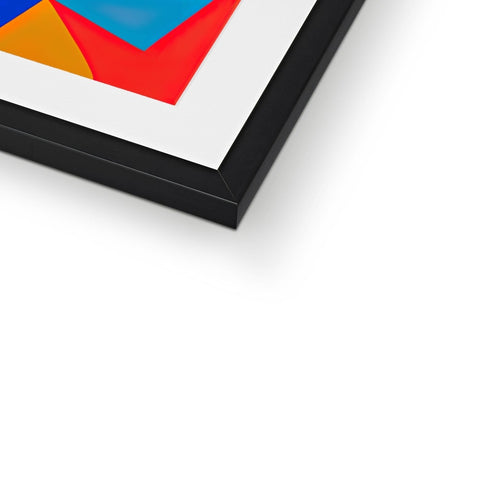 A framed image of an abstract picture hanging on a metal frame.