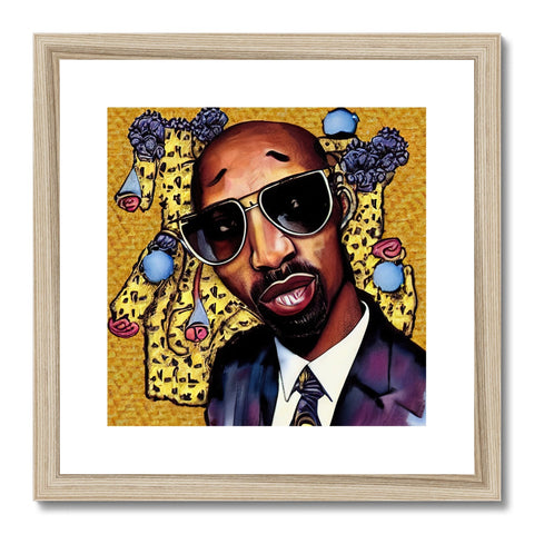 A large white picture of a pimp on a piece of artwork.