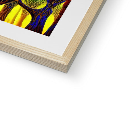 A close up of the yellow and gold lorikeet in a wooden frame