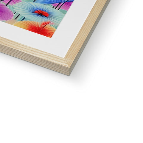 A picture frame that is lined with prints on a white background in a wooden frame.