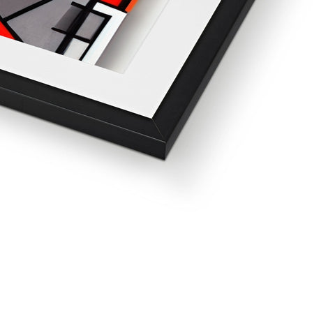 A photograph of an abstract image next to a red and white picture frame