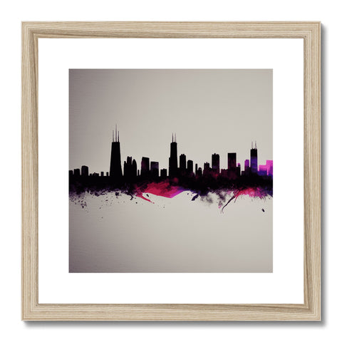 An art print of a skyline and cityscape of Chicago with different buildings on it