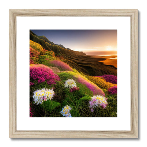 a silver framed print of gold grass with a flower next to it on a picture.