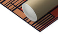 Signature sheet of paper roll lays on top of a carpet in a brown area.