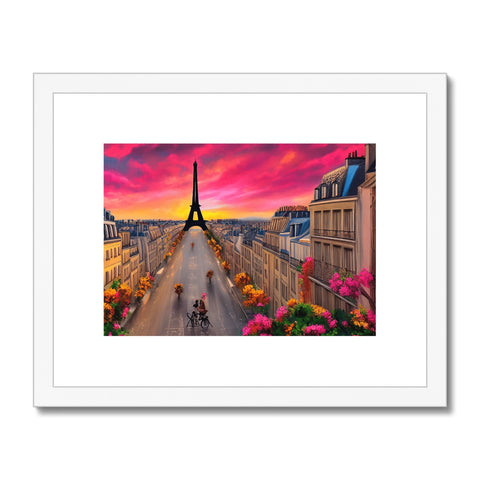 A person riding a bicycle and an image of Paris.