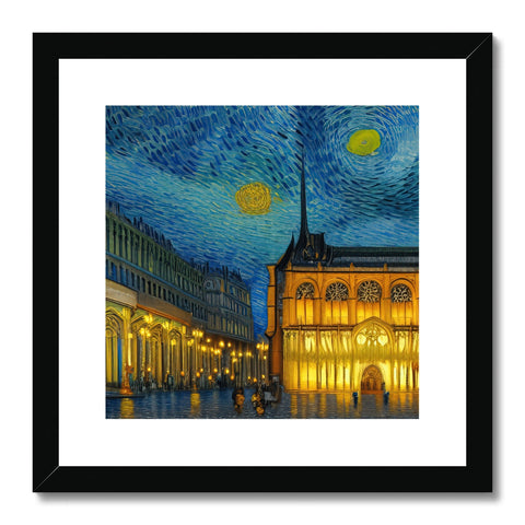 A large beautiful building with very colorful art prints and an empty view of a city on