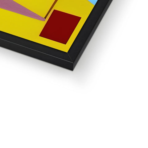 A colorful art print hanging on top of a square piece of glass.