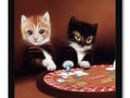 A pair of kitties playing with a cat on a poker board.