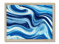 a painting of ocean waves moving in a blue and white sky