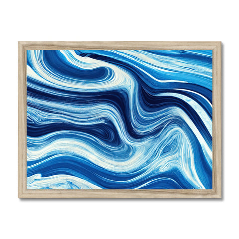 a painting of ocean waves moving in a blue and white sky