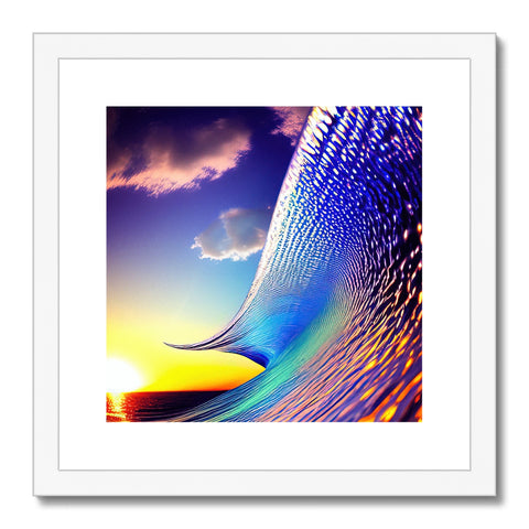 An image of a picture of a large wave in a picture frame.