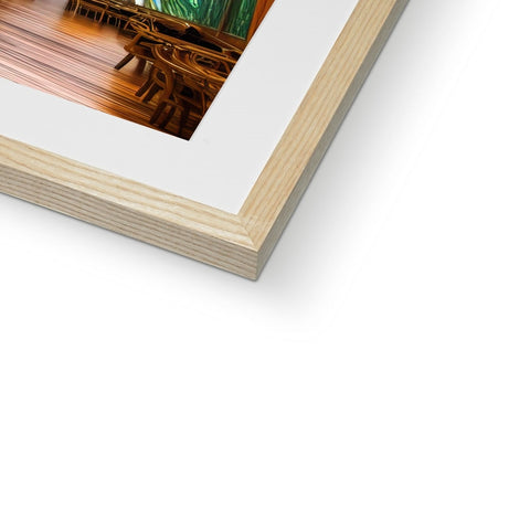 a wood frame is standing on the base of a picture frame that can be seen in