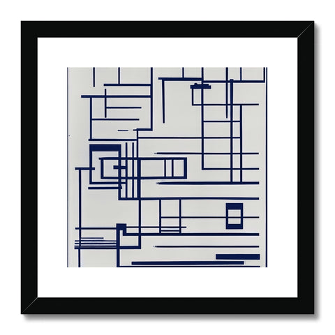A framed art print hanging on a wall that makes an abstract drawing.