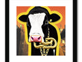 a picture of a cow on a white background with a hat and a gun