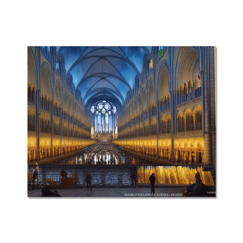 A large blue and white framed image of a large cathedral.Â