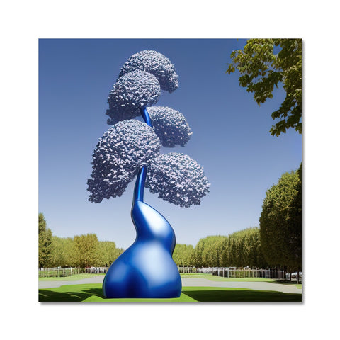 a blue  topiary with a blue sunlit painting on a blue tree beside a