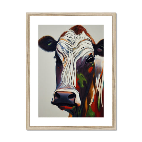 a picture of an art print with a cow that is holding a cow's head and