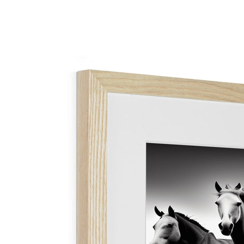 Picture frame with a photo of a horse up close in a white background.