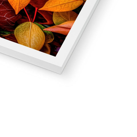 A book frame holding a photograph of fall foliage with a white background to the right.