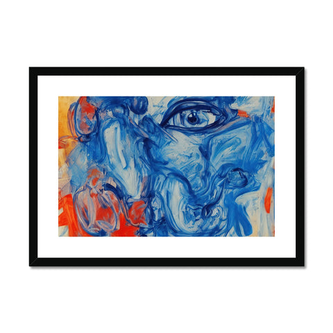 a blue art print of a drawing of the face smiling and laughing