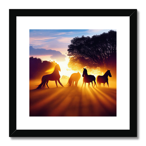 a silver framed photo of horses on a white background
