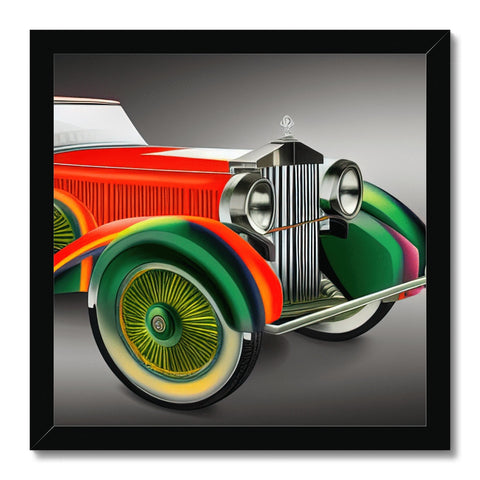 A vintage car that is parked in the street on a white background with a mural and