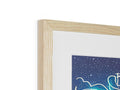 A wooden framed print in a frame that is filled with some art of art.