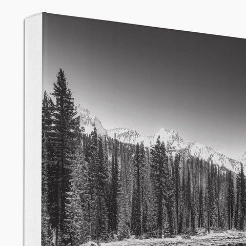 A picture of mountains and an art print on a white screen on a flat body of
