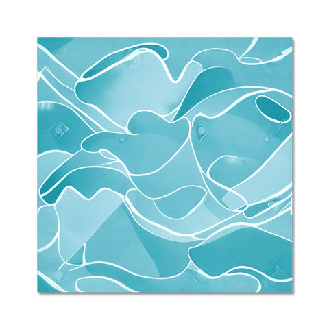 An art print of turquoise colored tiles with colorful waves that float in the water
