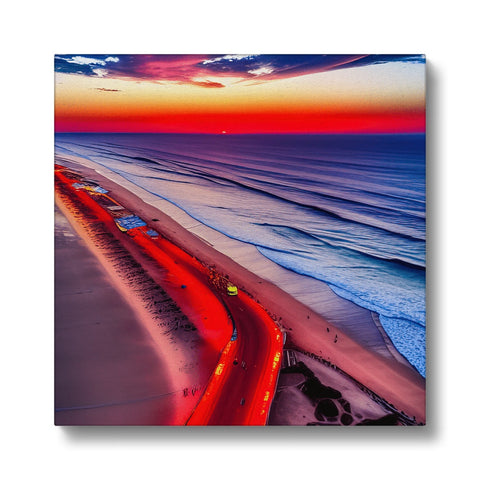 A large canvas printed with a blanket on a sun set in a beach.