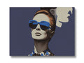 Art prints with a woman posing with a purse and sunglasses, and a black and yellow