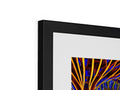 A framed photo of an abstract painting sitting on top of top of a display board.