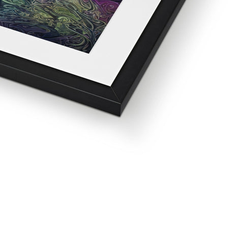 A picture frame with a black frame on top of a frame with an artwork on the