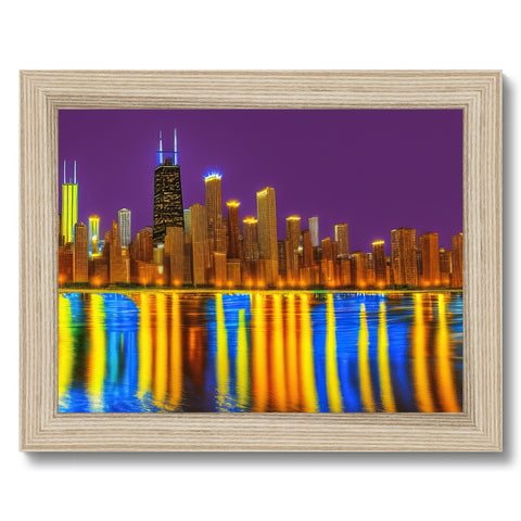An art print of Chicago skyline on a picture frame.