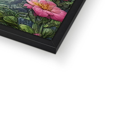 Art prints are displayed in a colorful frames on a wall top.