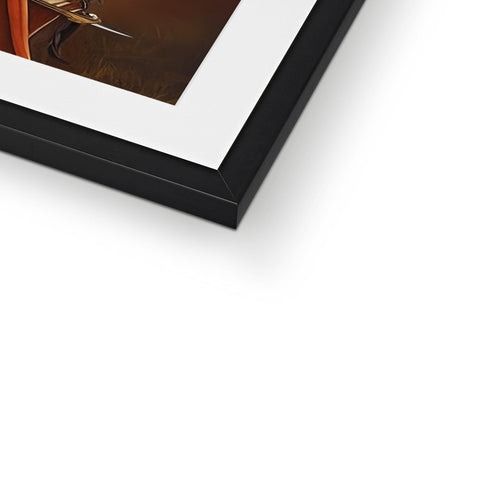A picture frame displaying a picture on it's white side in a brown picture frame.